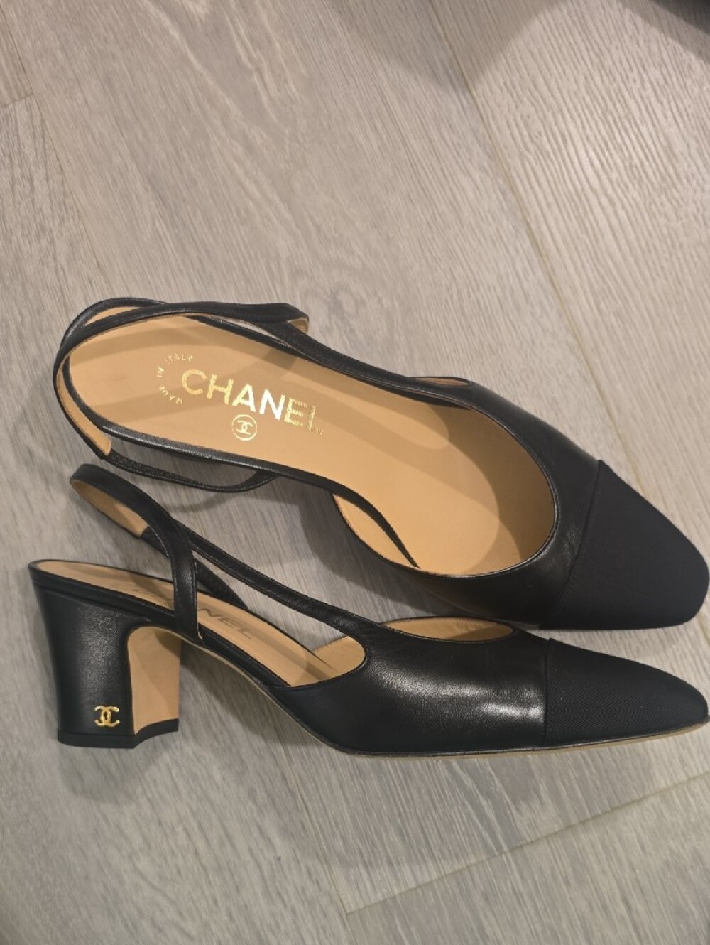 CHANEL Black Leather & Fabric Slingback Mules - Picture 2 of 7